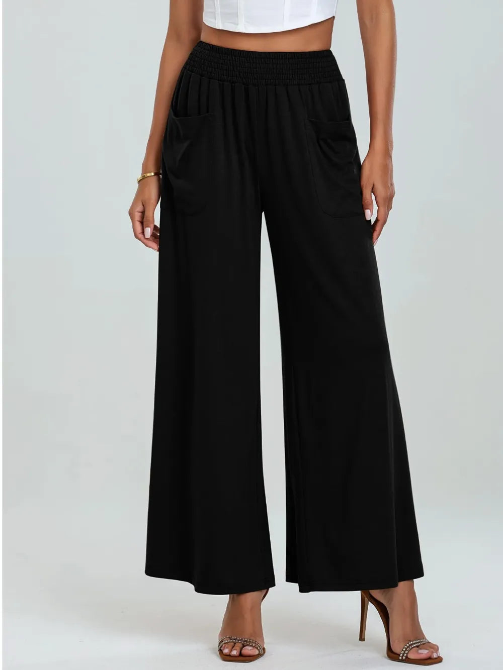 Elastic Waist Wide Leg Pants