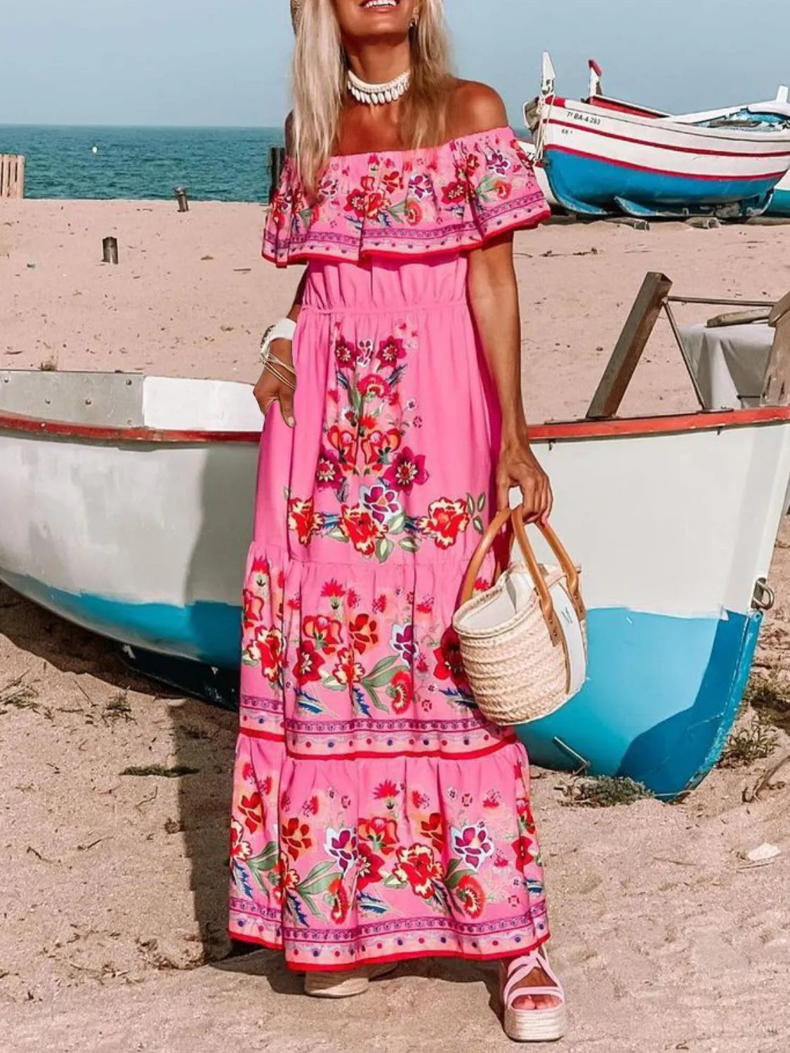 Floral Off-Shoulder Ruffle Maxi Dress