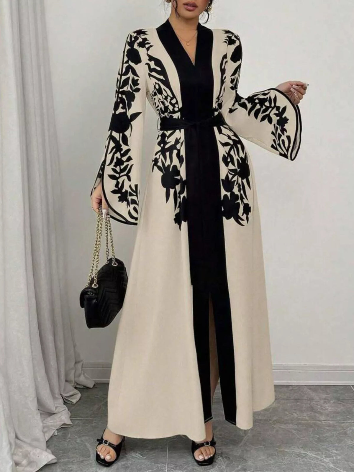 Printed Tie-Waist Maxi Dress with Front Split by Calliope