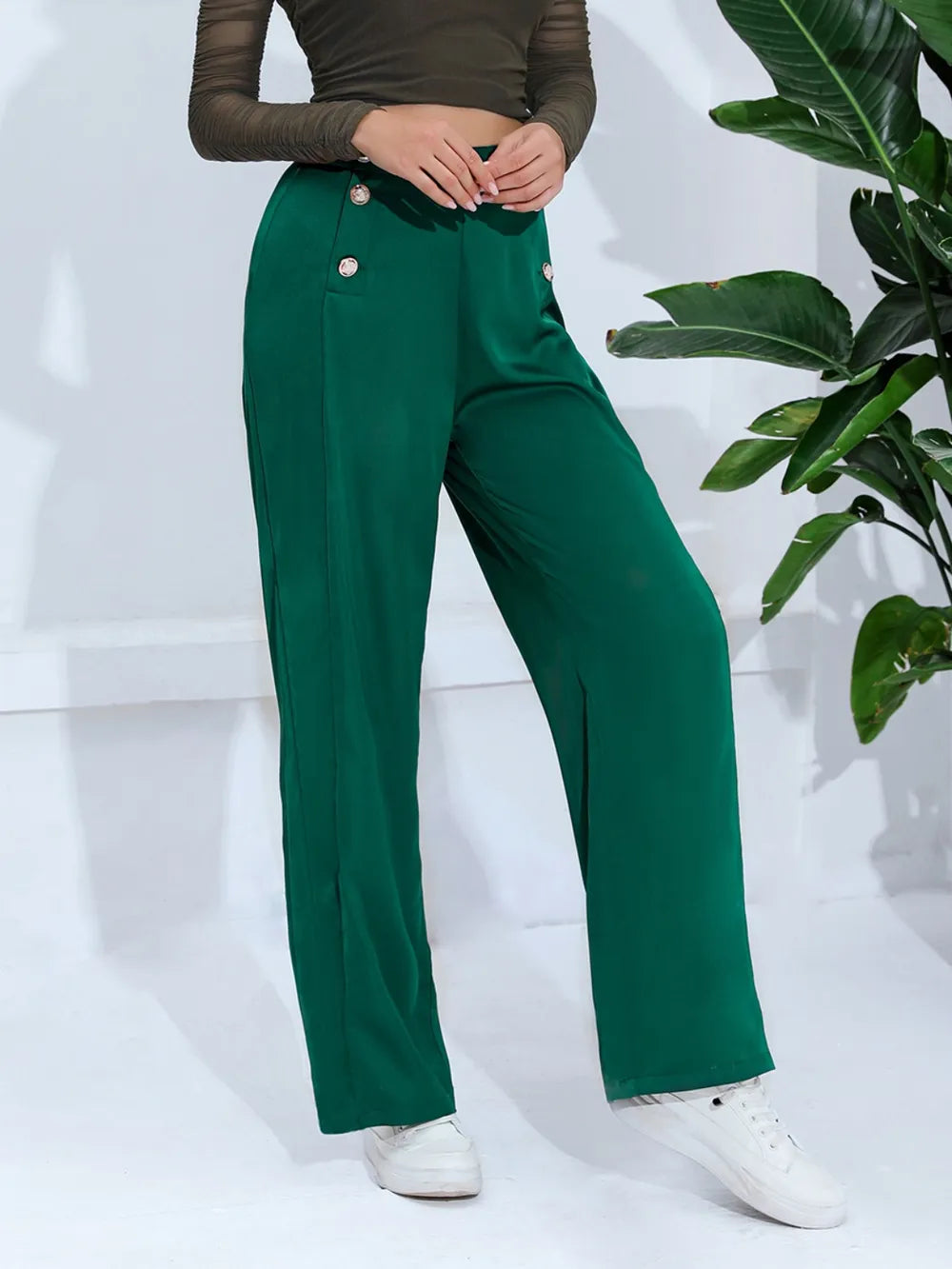 Wide Leg Pants in Dark Green
