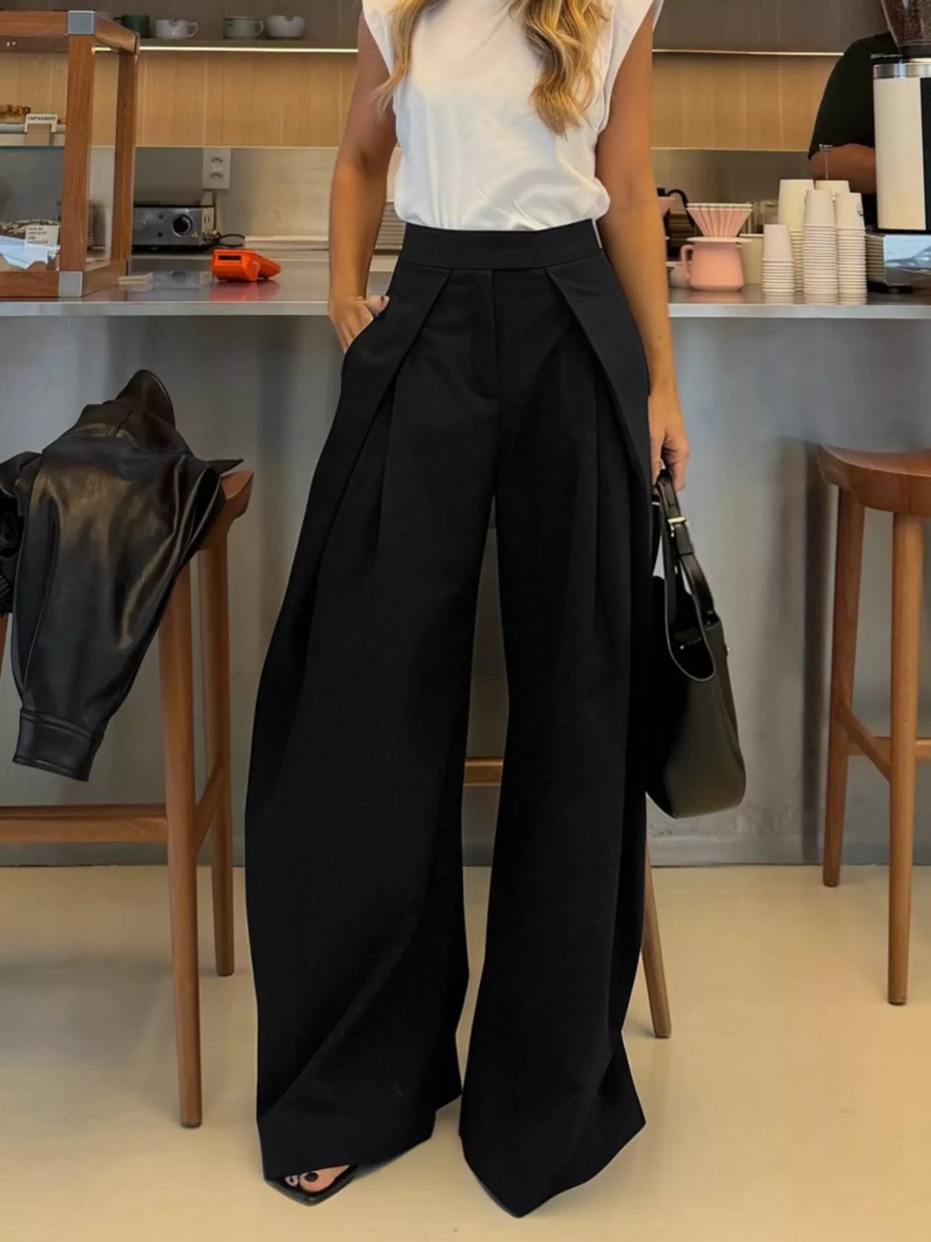 High-Waisted Wide-Leg Trousers with Pockets