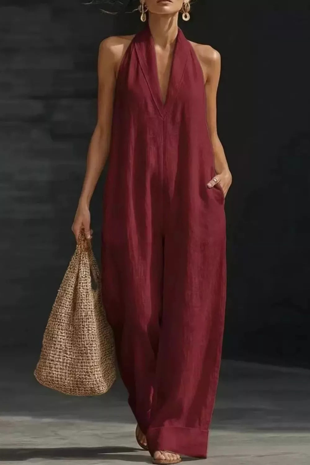 Sleeveless Wide Leg Jumpsuit with Pockets