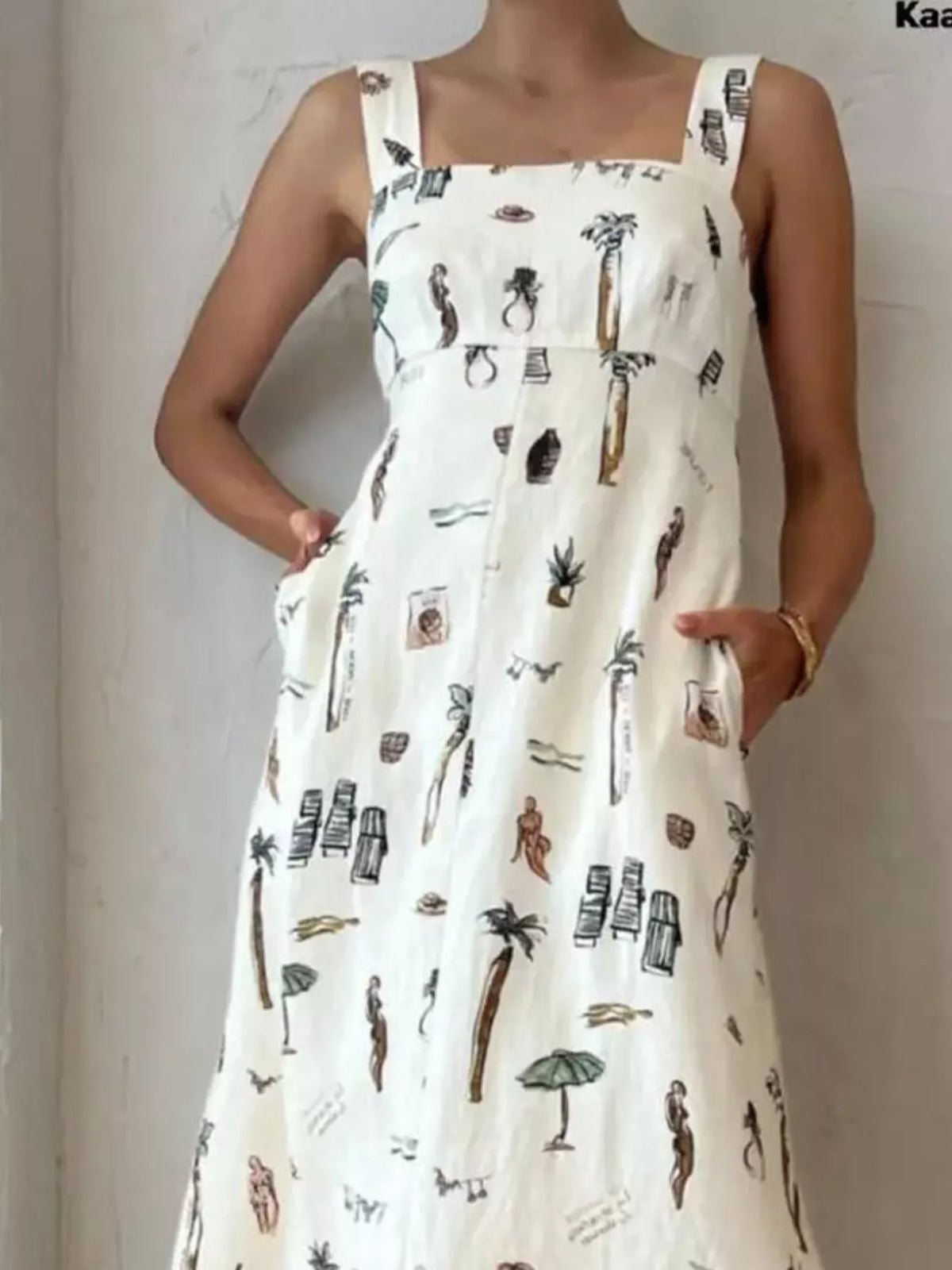 Printed Sleeveless Maxi Dress in White