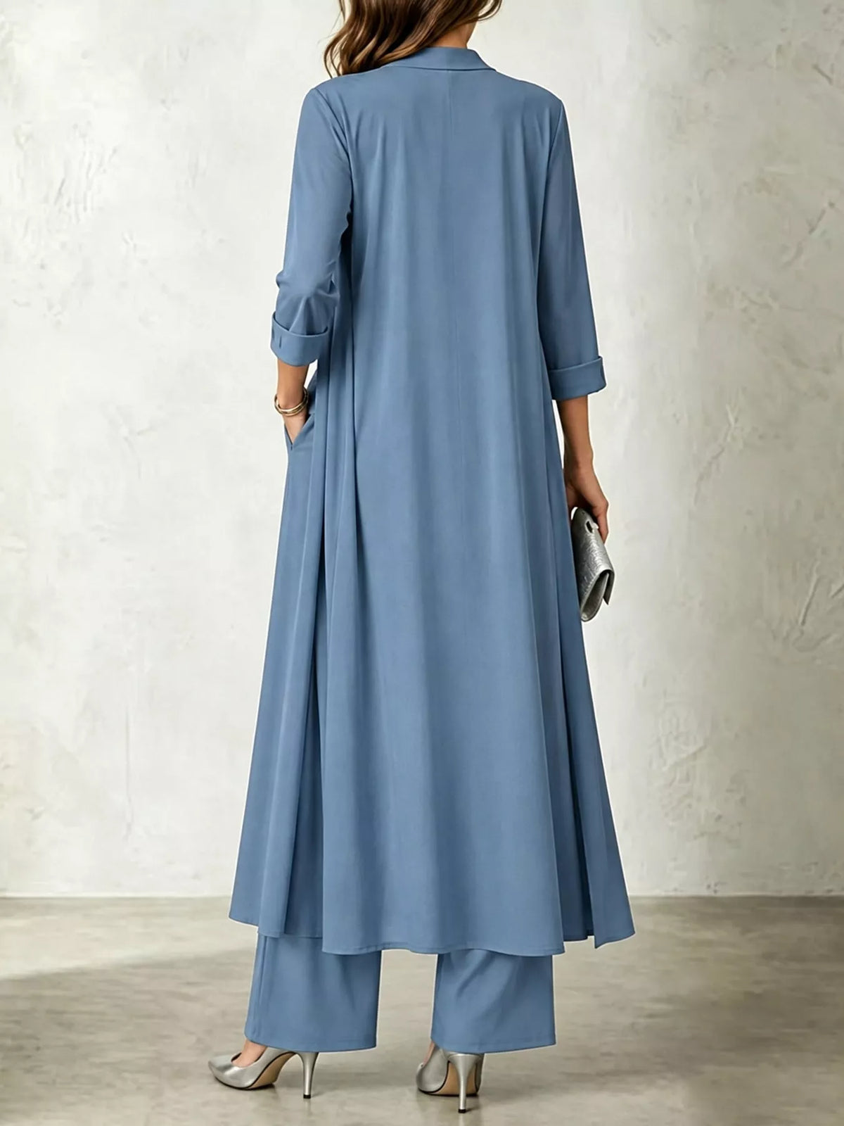 Cowl Neck Top, Cardigan and Pants Set
