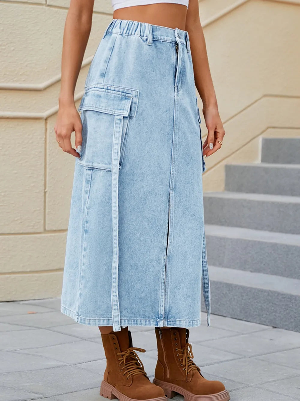 Slit High-Waist Denim Skirt by Manny