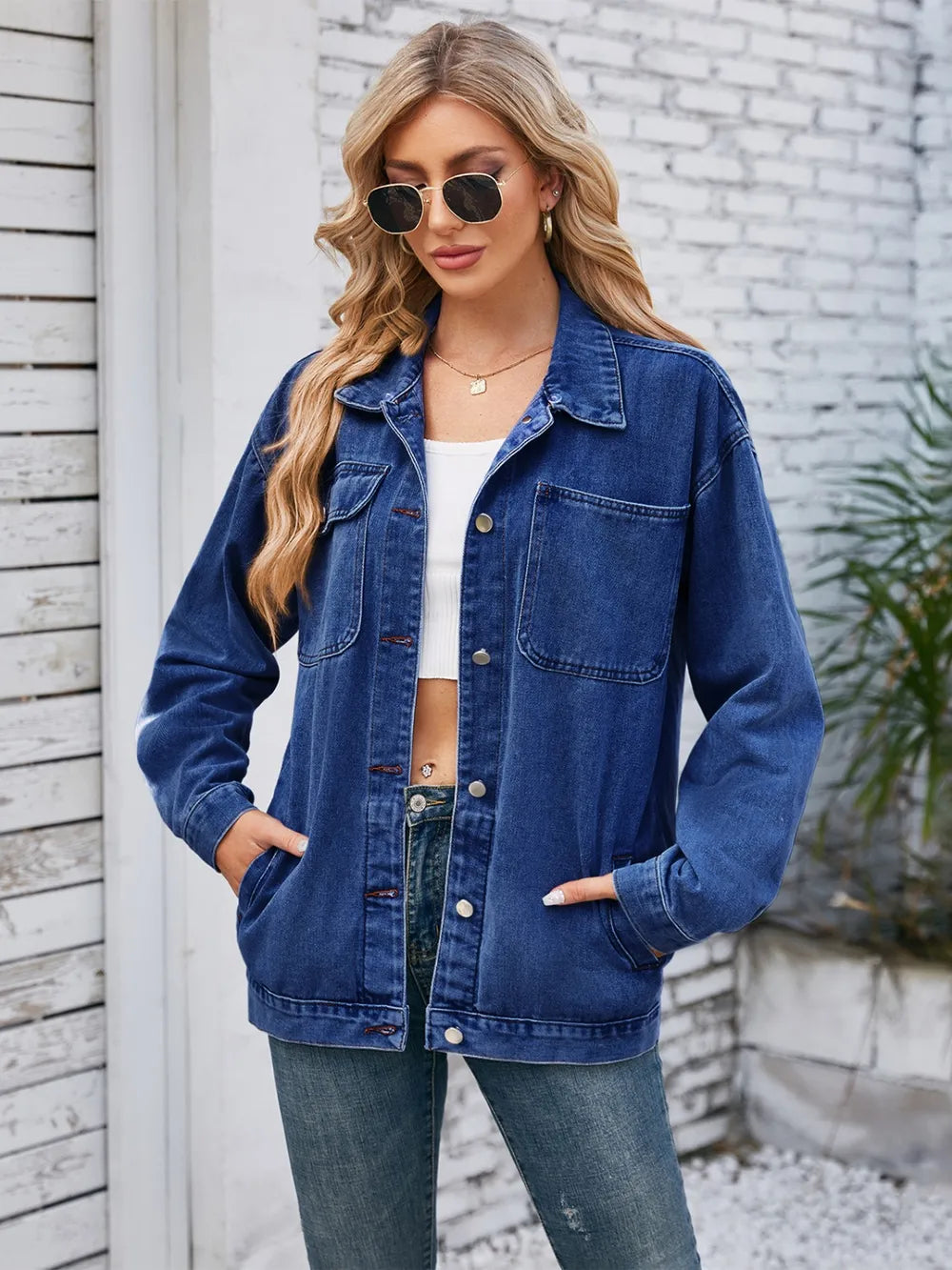 Button-Up Denim Jacket with Detachable Hood by Manny