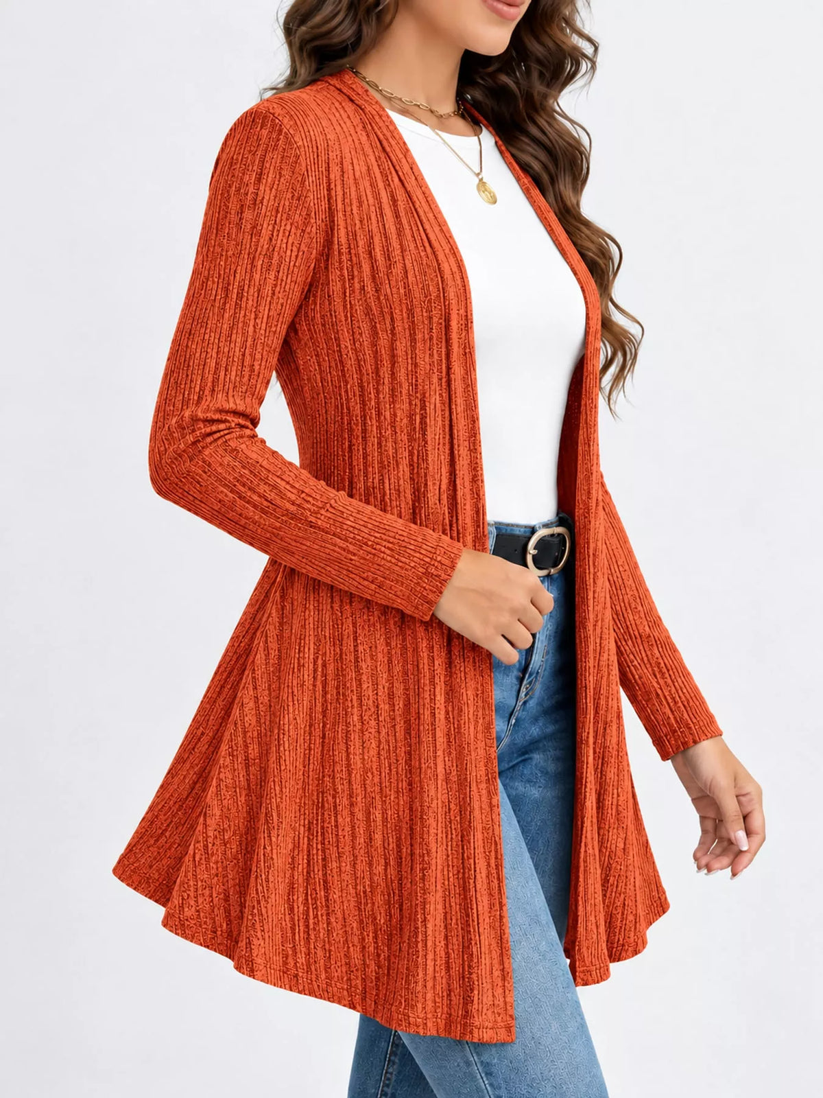Ribbed Knit Open-Front Cardigan