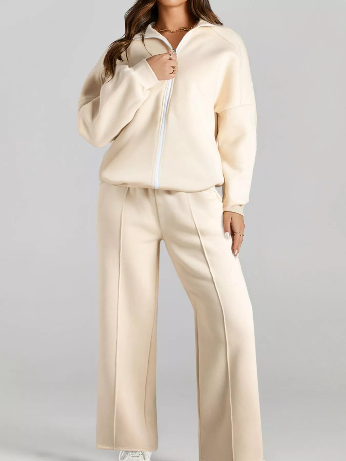 Drop Shoulder Zip-Up Jacket & Pants Set