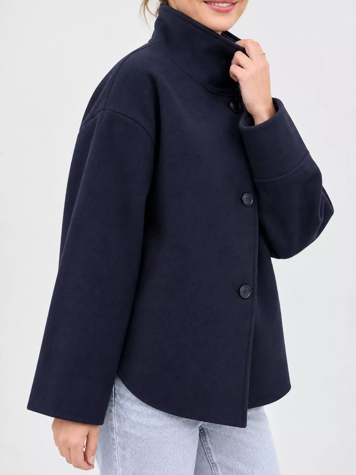 Stand-Collar Button-Up Jacket