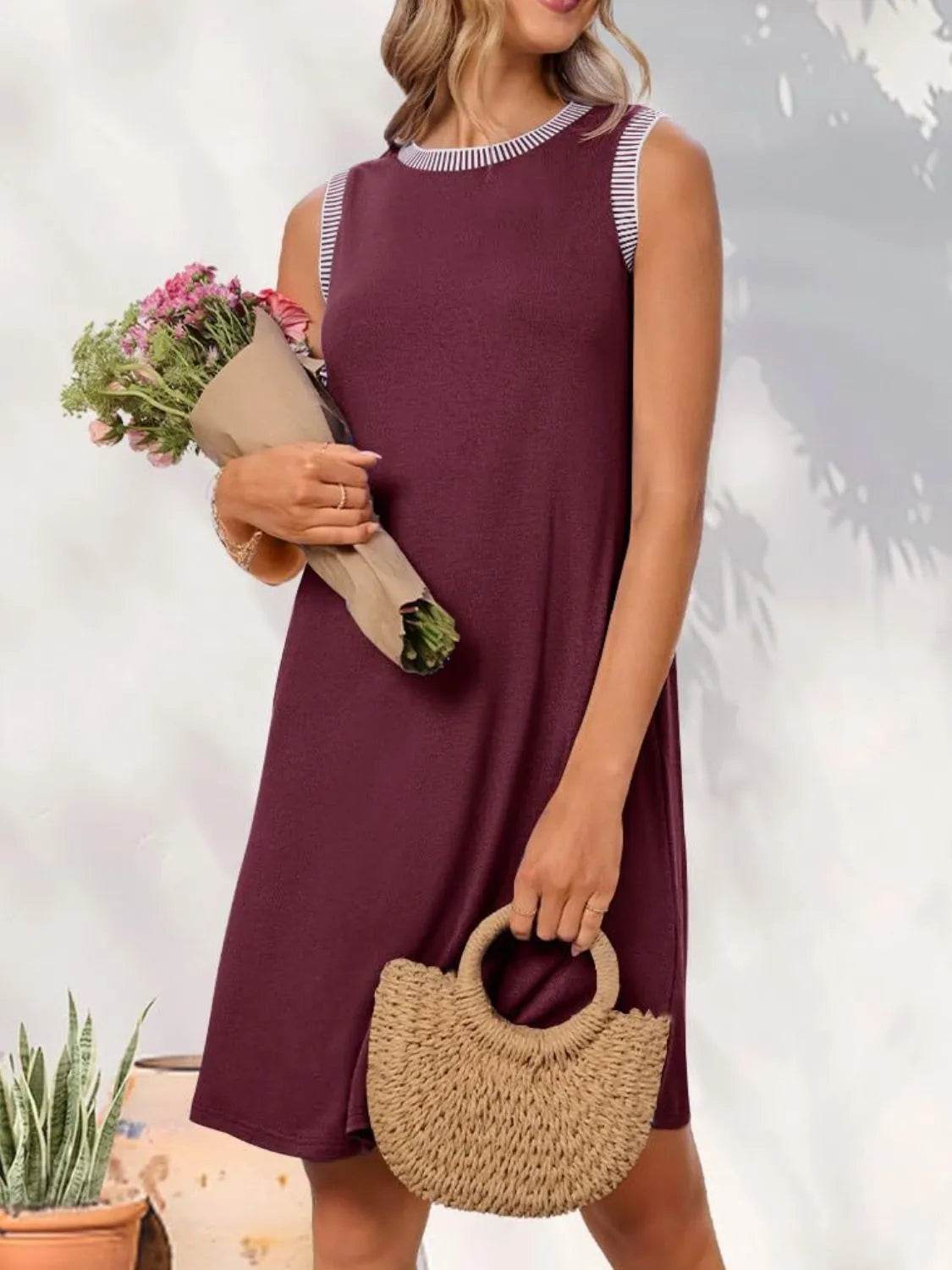 Round Neck Sleeveless Tank Dress with Pockets
