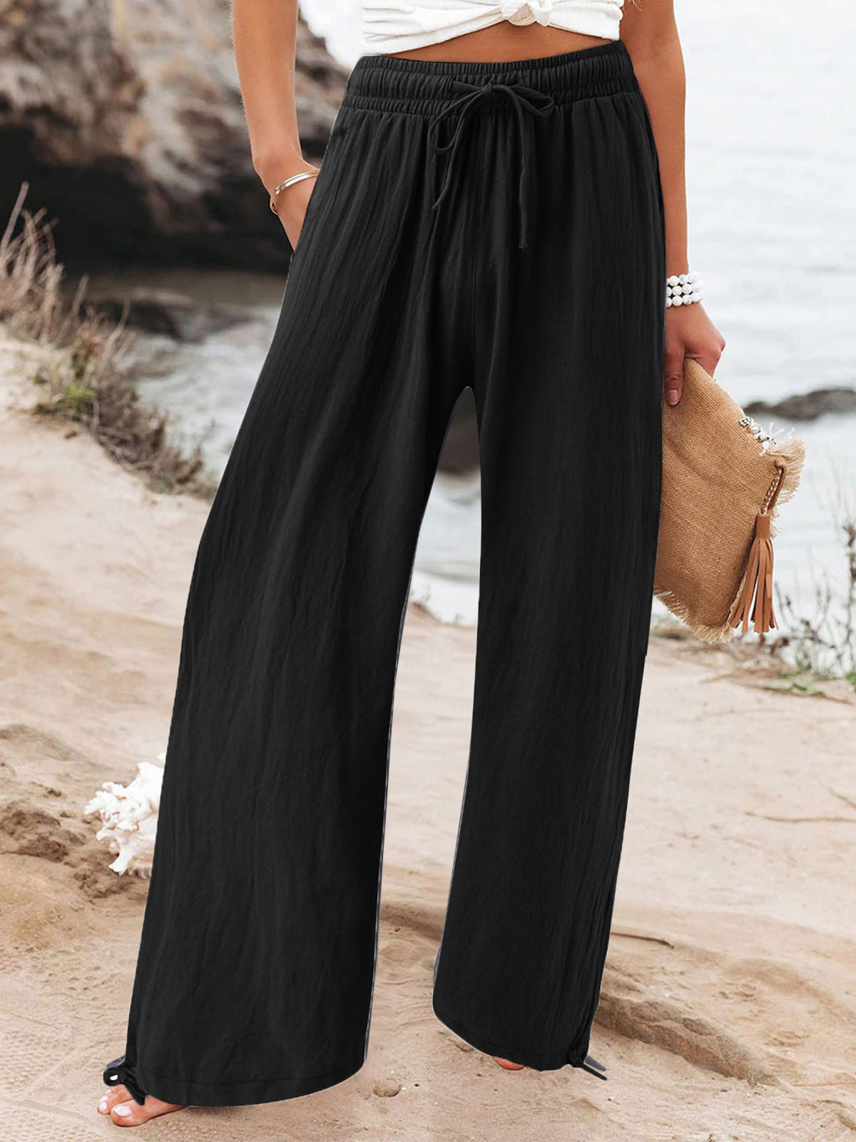 Pocketed Drawstring Wide Leg Pants