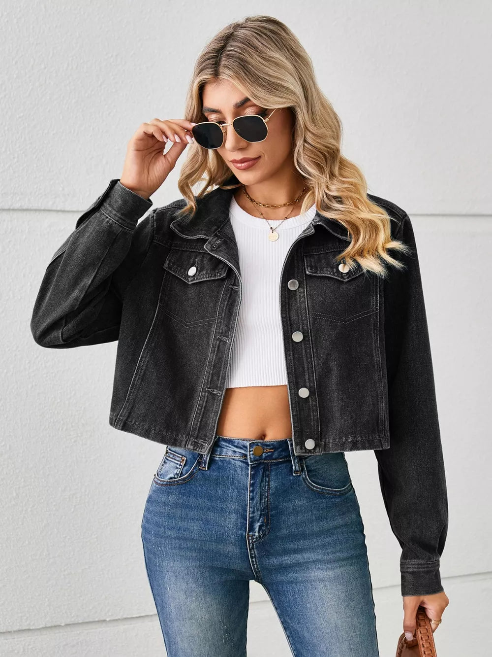 Long Sleeve Button-Up Denim Jacket by Manny