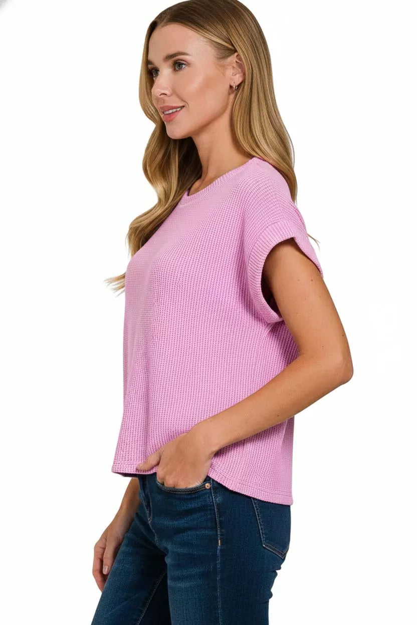 Zenana Crew Neck Short Sleeve Sweater in Mauve