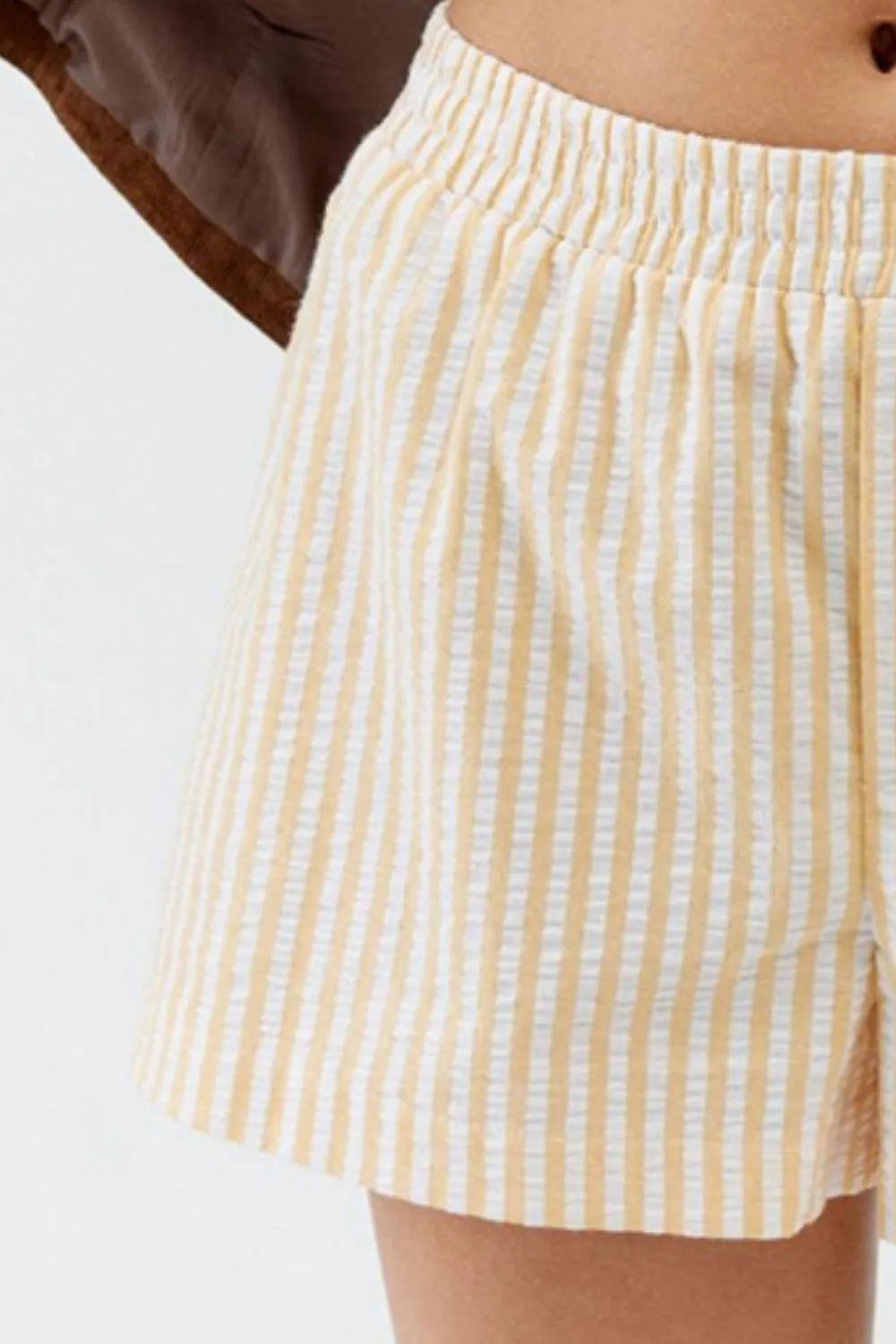 Striped Elastic Waist Shorts with Button Detail by Mystique Q