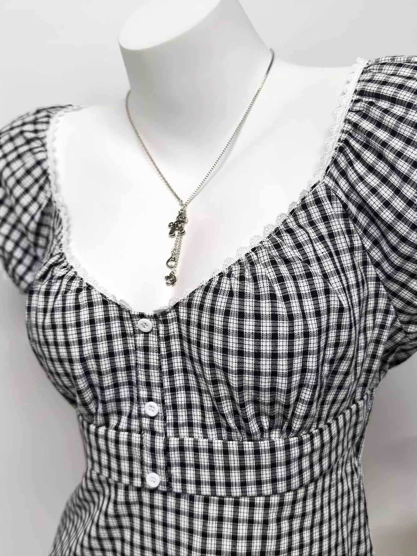 Plaid Short Sleeve Blouse in Black
