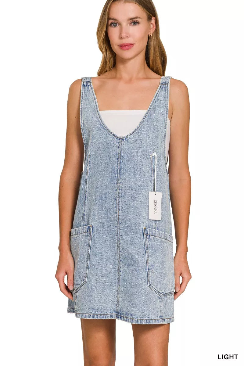 Zenana Denim Overall Dress in Light