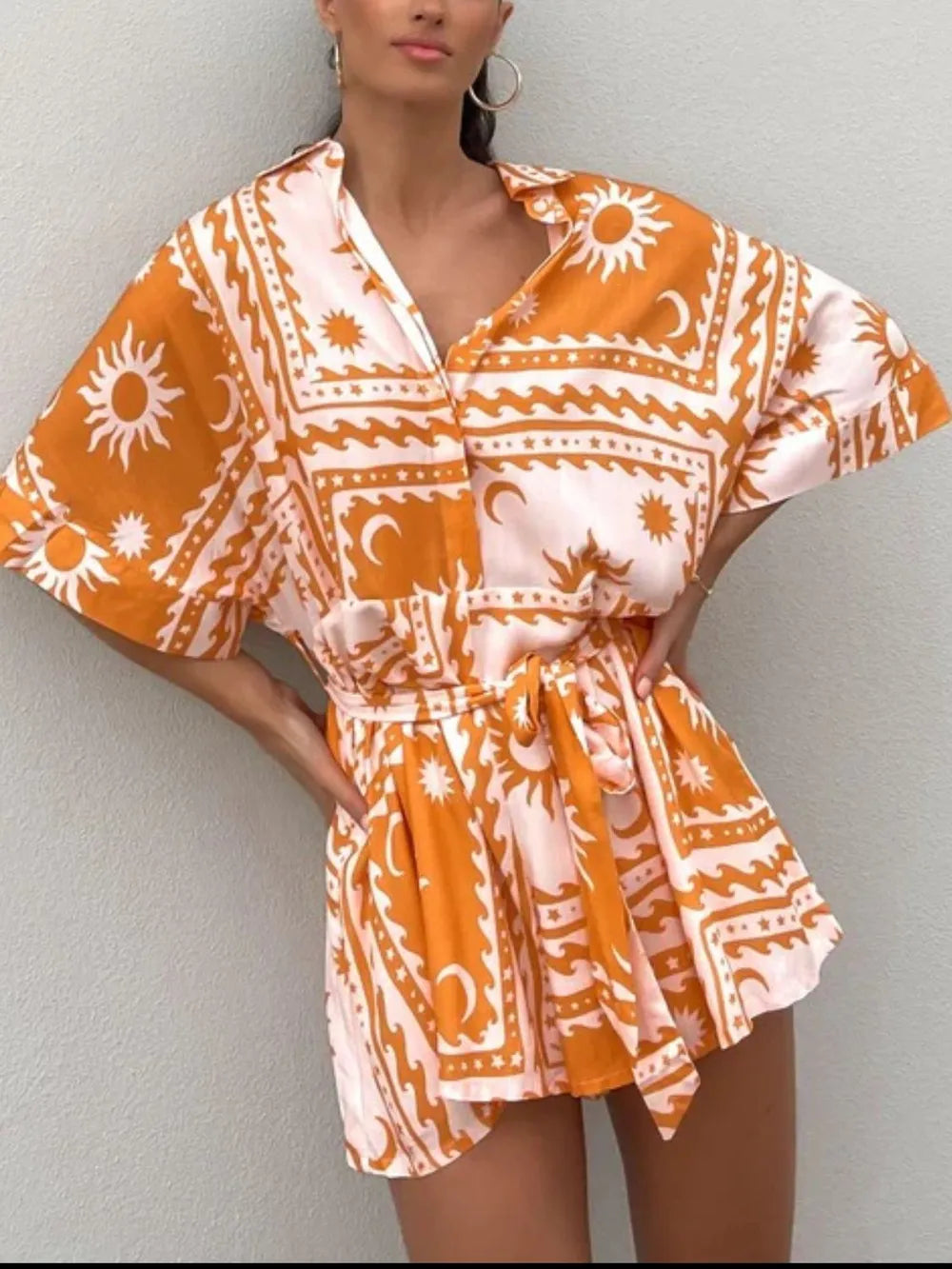 Tie-Waist Half Sleeve Romper