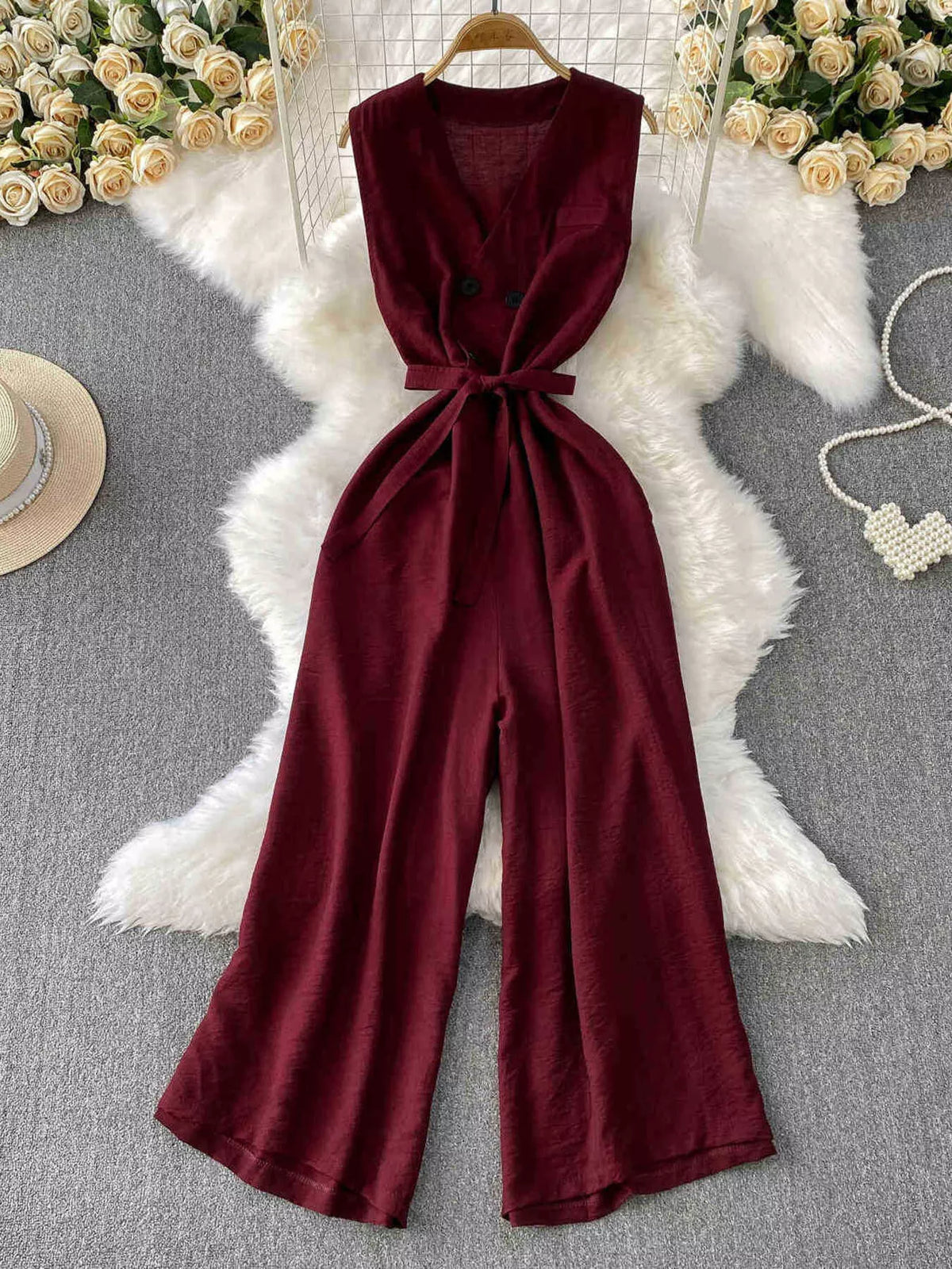 Belted Sleeveless Wide Leg Jumpsuit