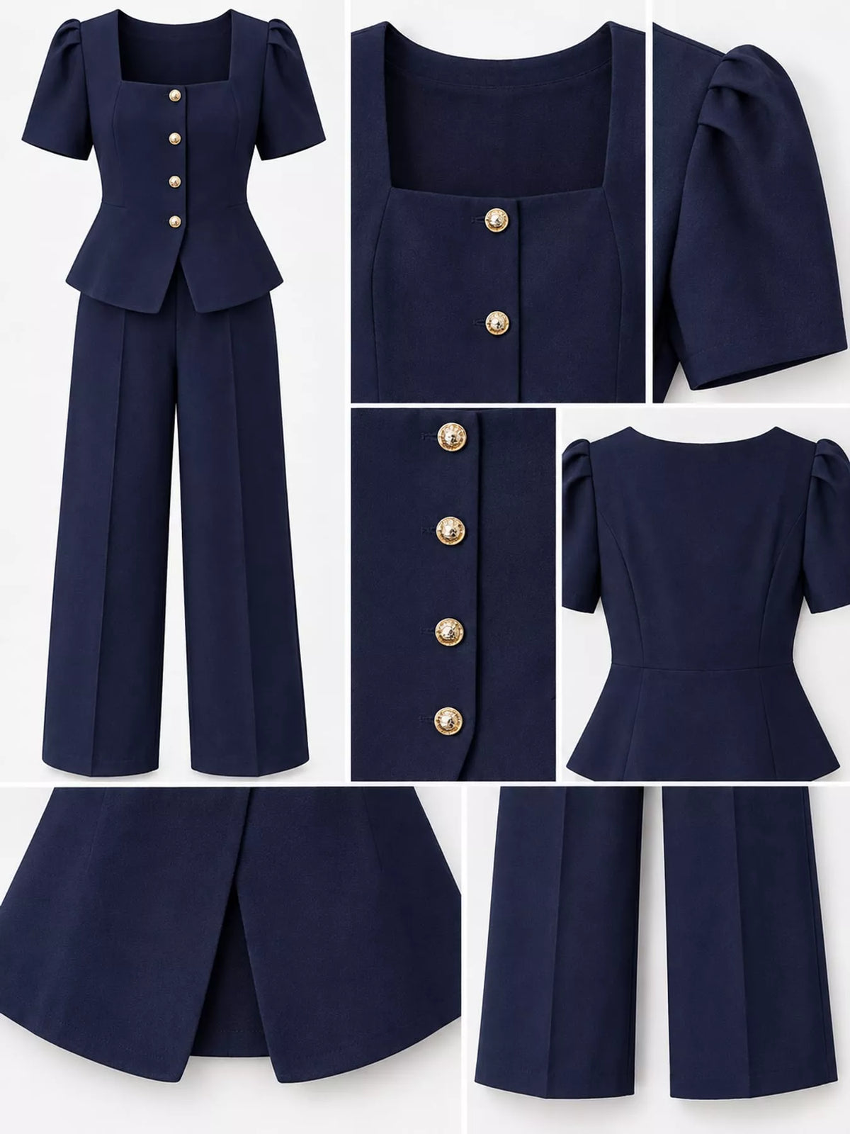 Peplum Top and Wide-Leg Pants Two-Piece Set
