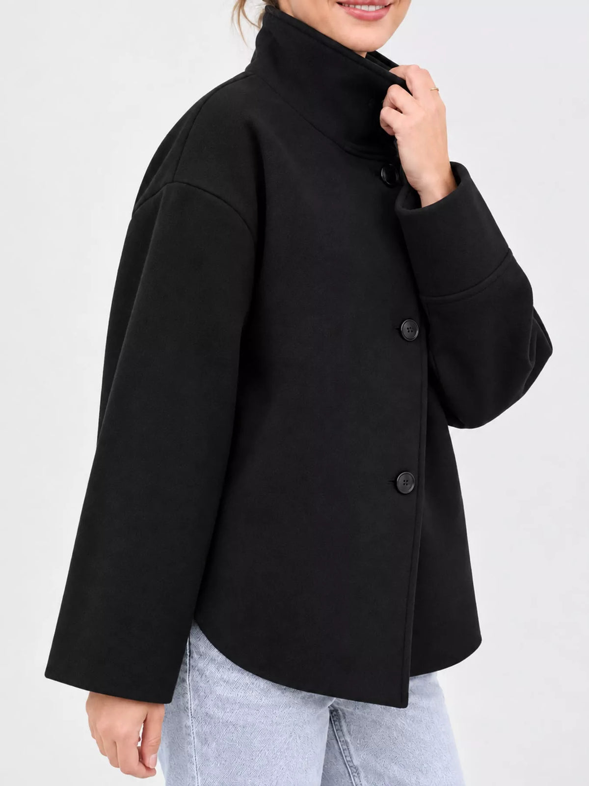 Stand-Collar Button-Up Jacket