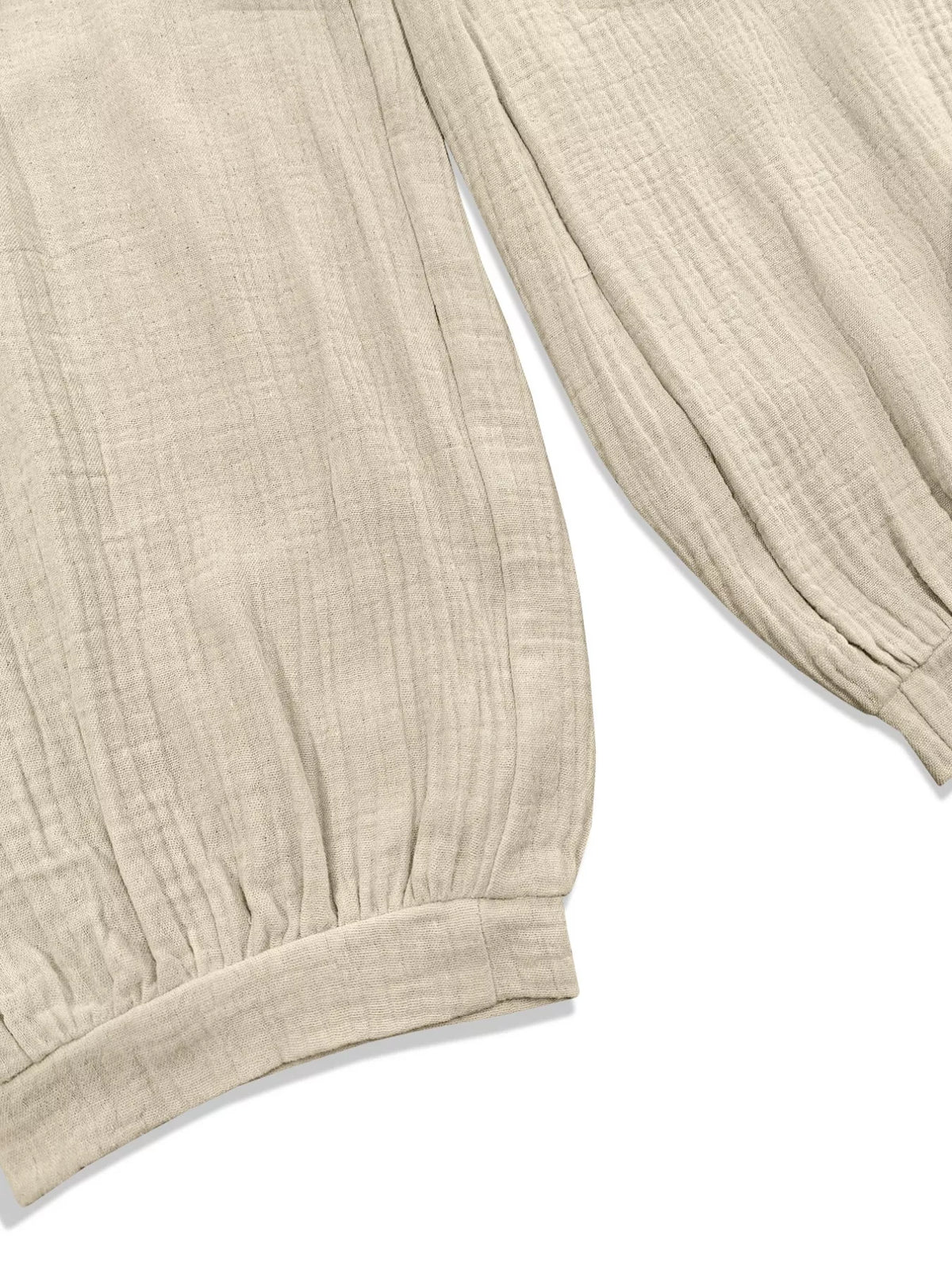 Smocked Textured Casual Pants in Beige