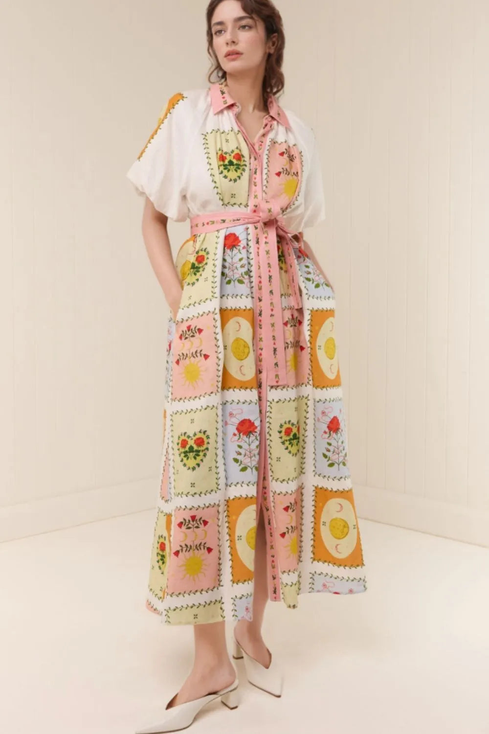 Floral Belted Short Sleeve Maxi Dress