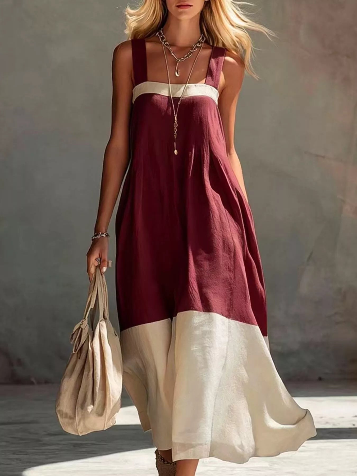 Color-Block Sleeveless Midi Dress