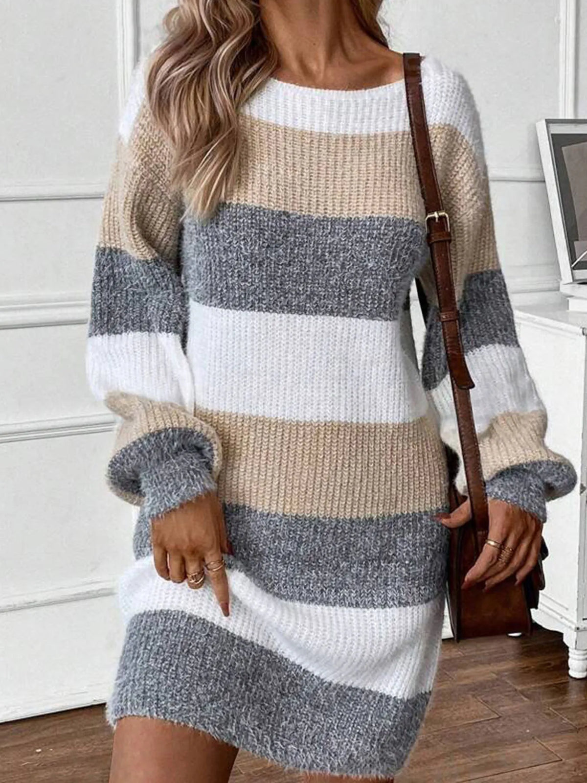 Color Block Long Sleeve Sweater Dress in Multicolor
