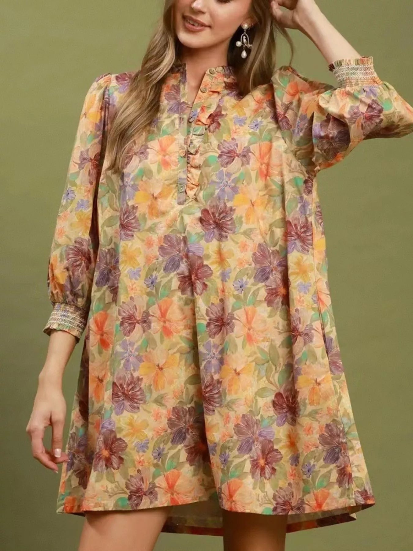 Vintage Floral Print Dress with Pockets