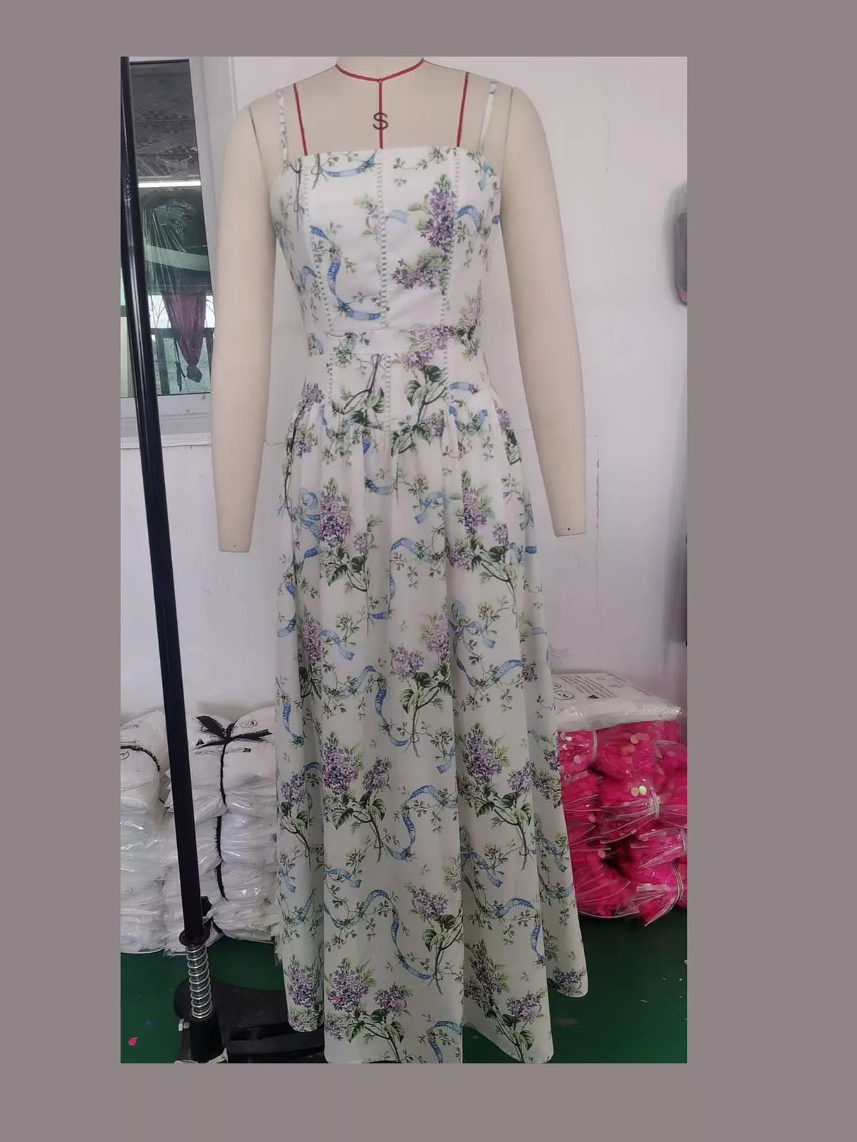 Floral Spaghetti Strap Midi Dress in White