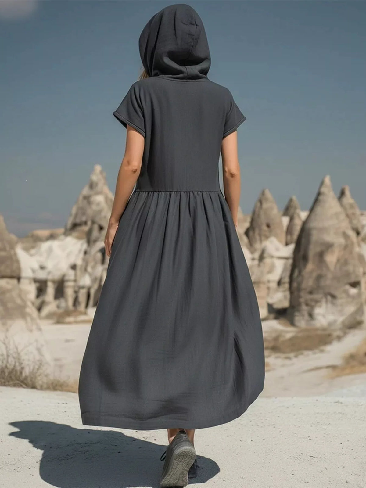 Hooded Midi Dress with Pockets