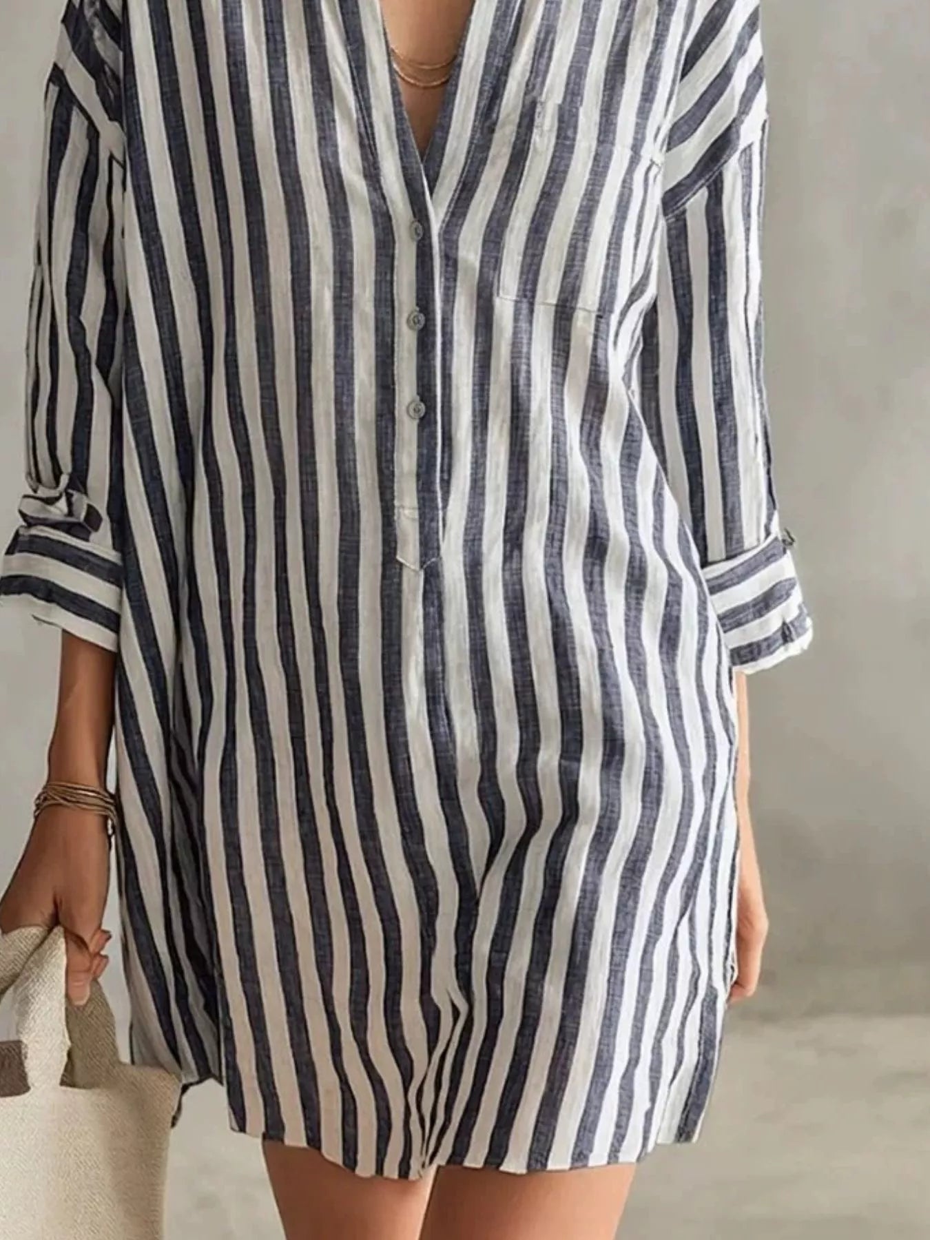 Striped Button-Front Shirt Mini Dress