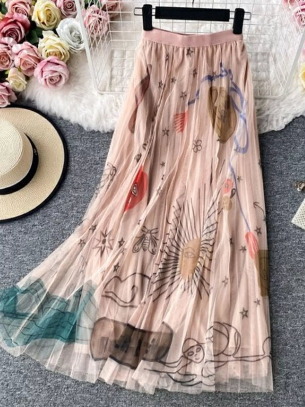 Layered Printed Tulle Skirt