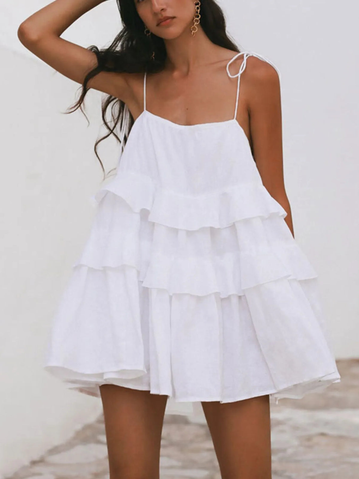 Ruffle Layered Tie-Shoulder Cami Dress