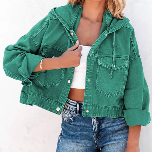 Hooded Dropped-Shoulder Denim Jacket by Y.Y@Denim