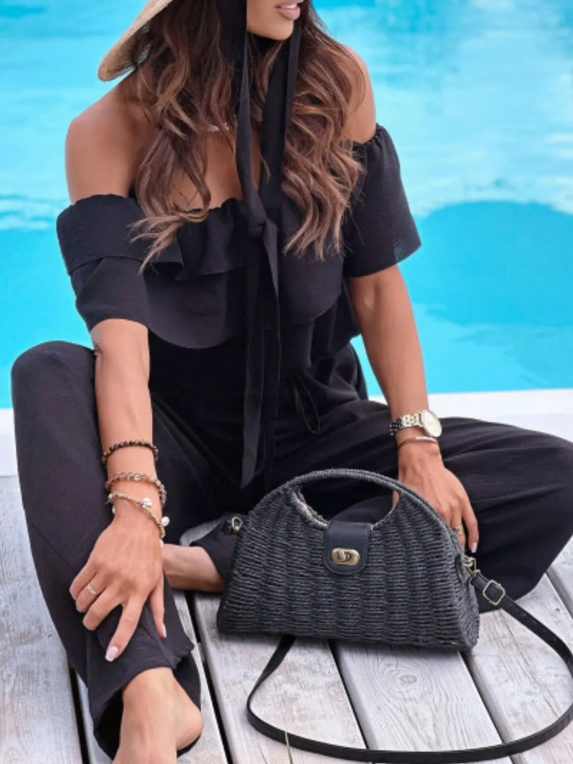 Off-Shoulder Ruffled Wide Leg Jumpsuit