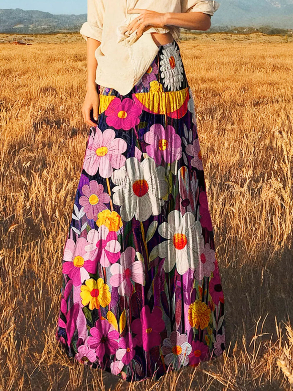 Floral Tiered High-Waisted Maxi Skirt
