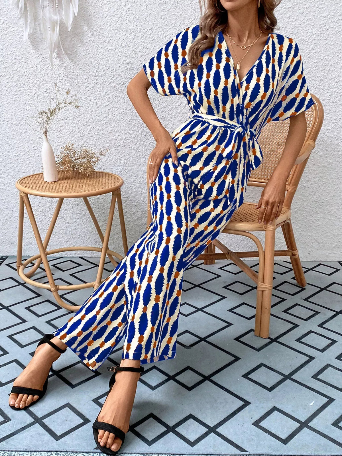 Surplice Tie Waist Short Sleeve Jumpsuit
