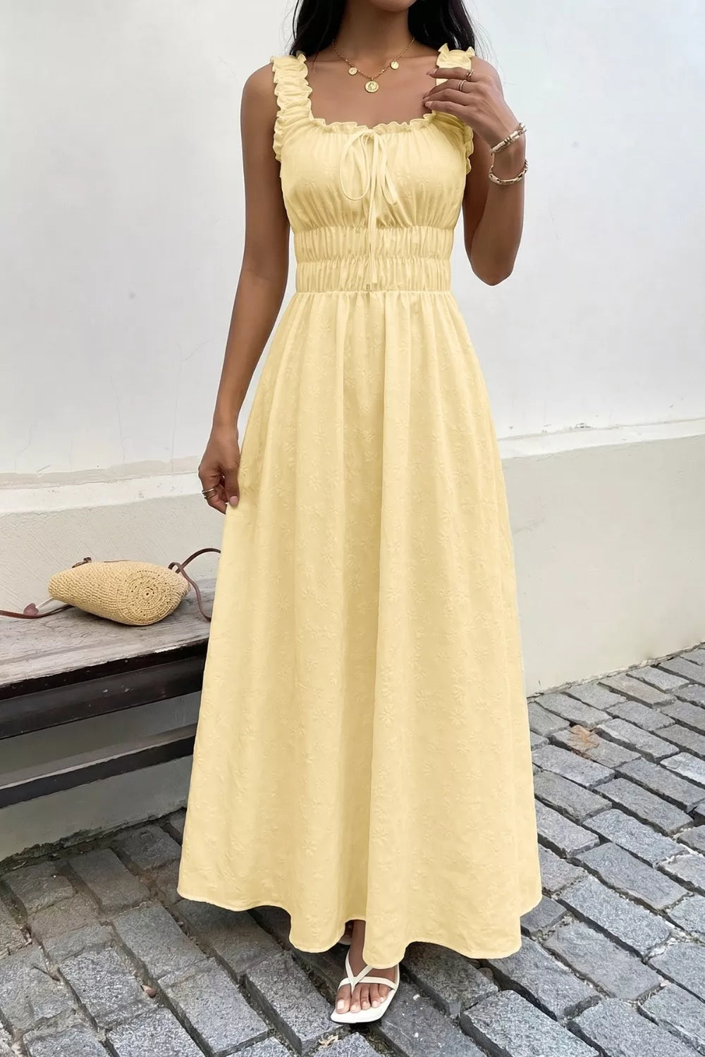 Square Neck Sleeveless Maxi Dress in Pastel Yellow