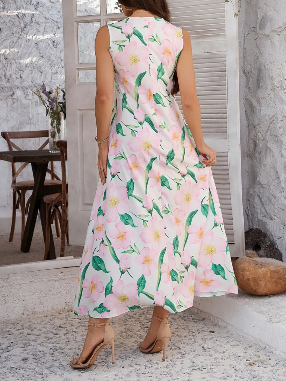 Printed Sleeveless Maxi Dress with Pockets