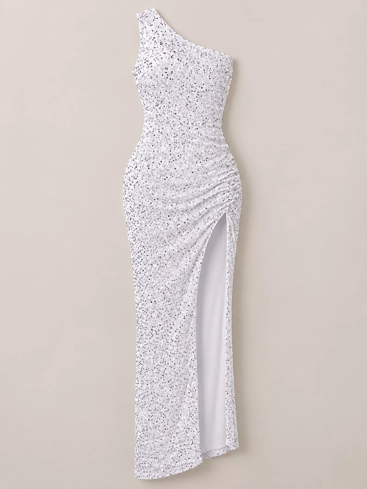 One-Shoulder Sequin High-Slit Evening Dress