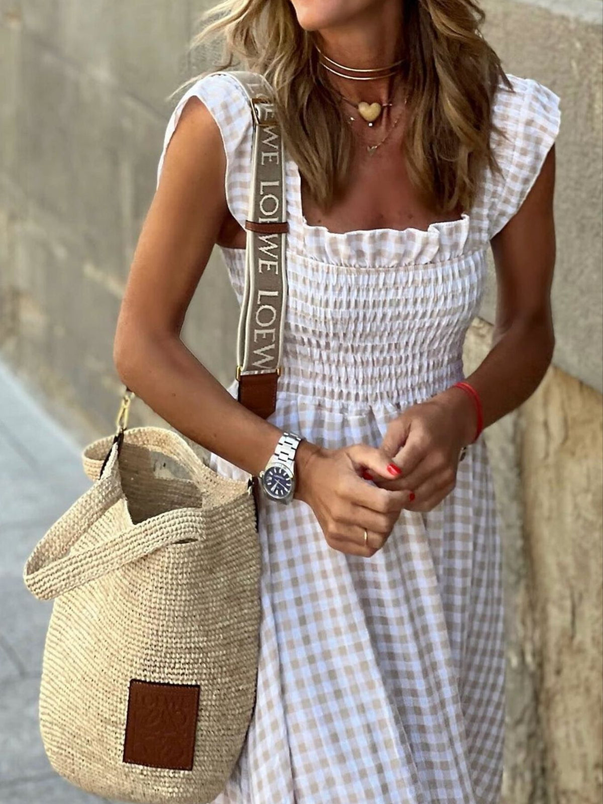 Plaid Ruffle-Sleeve Maxi Dress