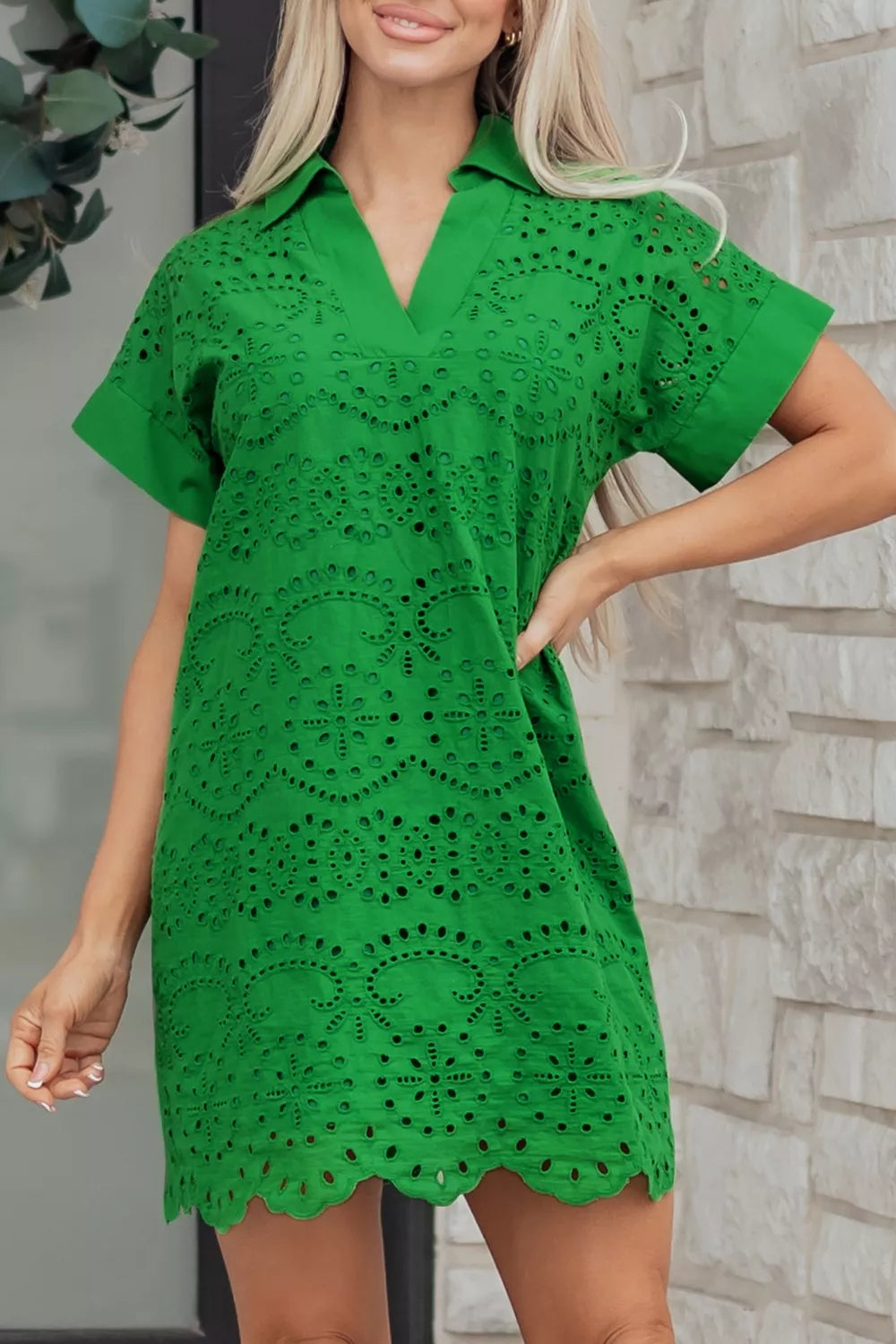 Eyelet Collared Dress in Green