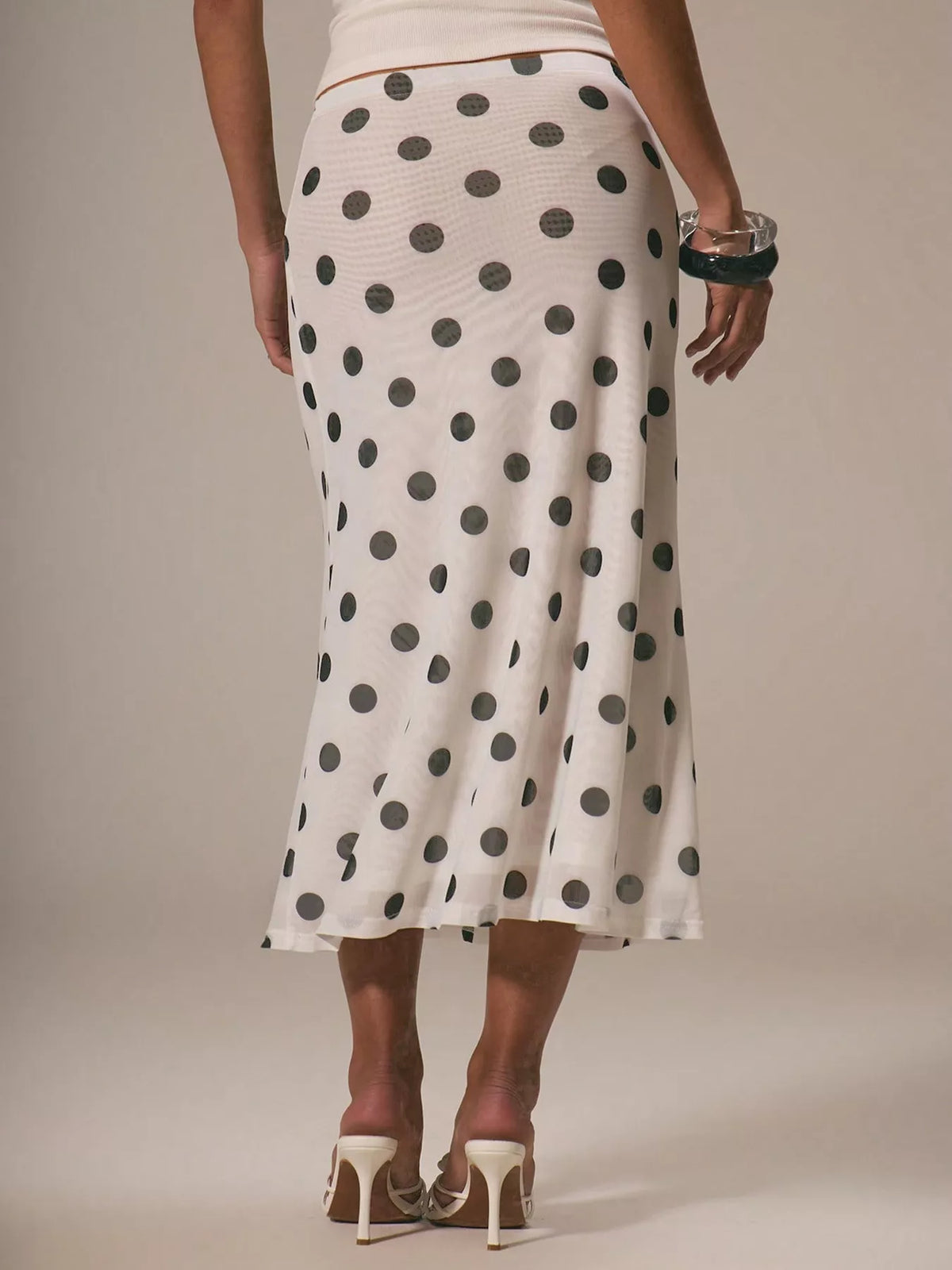 Polka Dot Midi Skirt in White