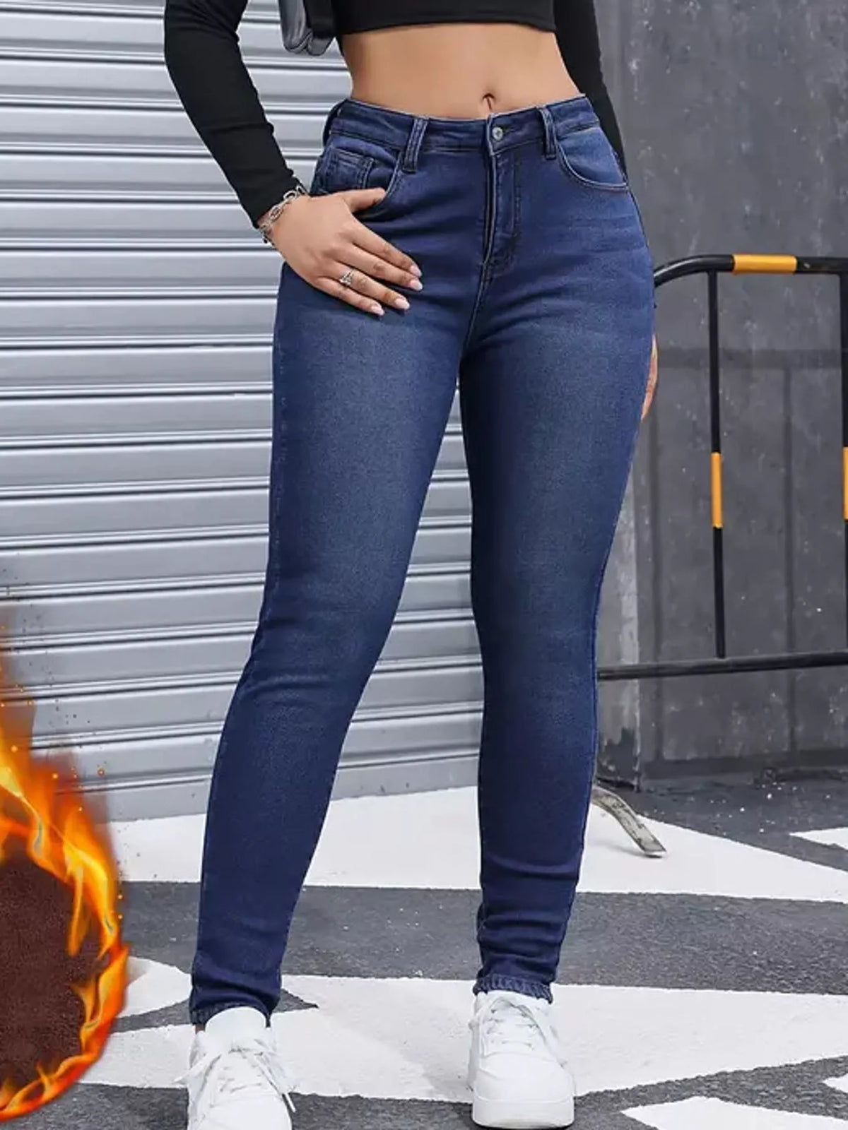 High-Waisted Fleece-Lined Skinny Jeans