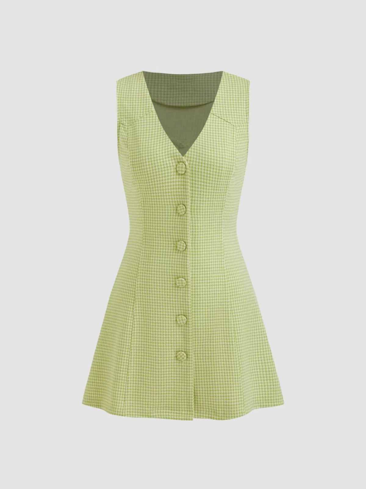 Gingham Button-Front A-Line Mini Dress in Matcha in Matcha Color