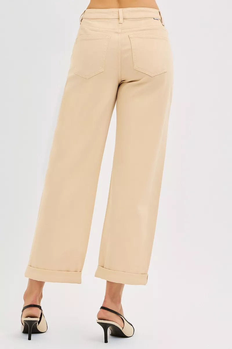 Risen Mid Rise Ankle Barrel Jeans in Butter Milk
