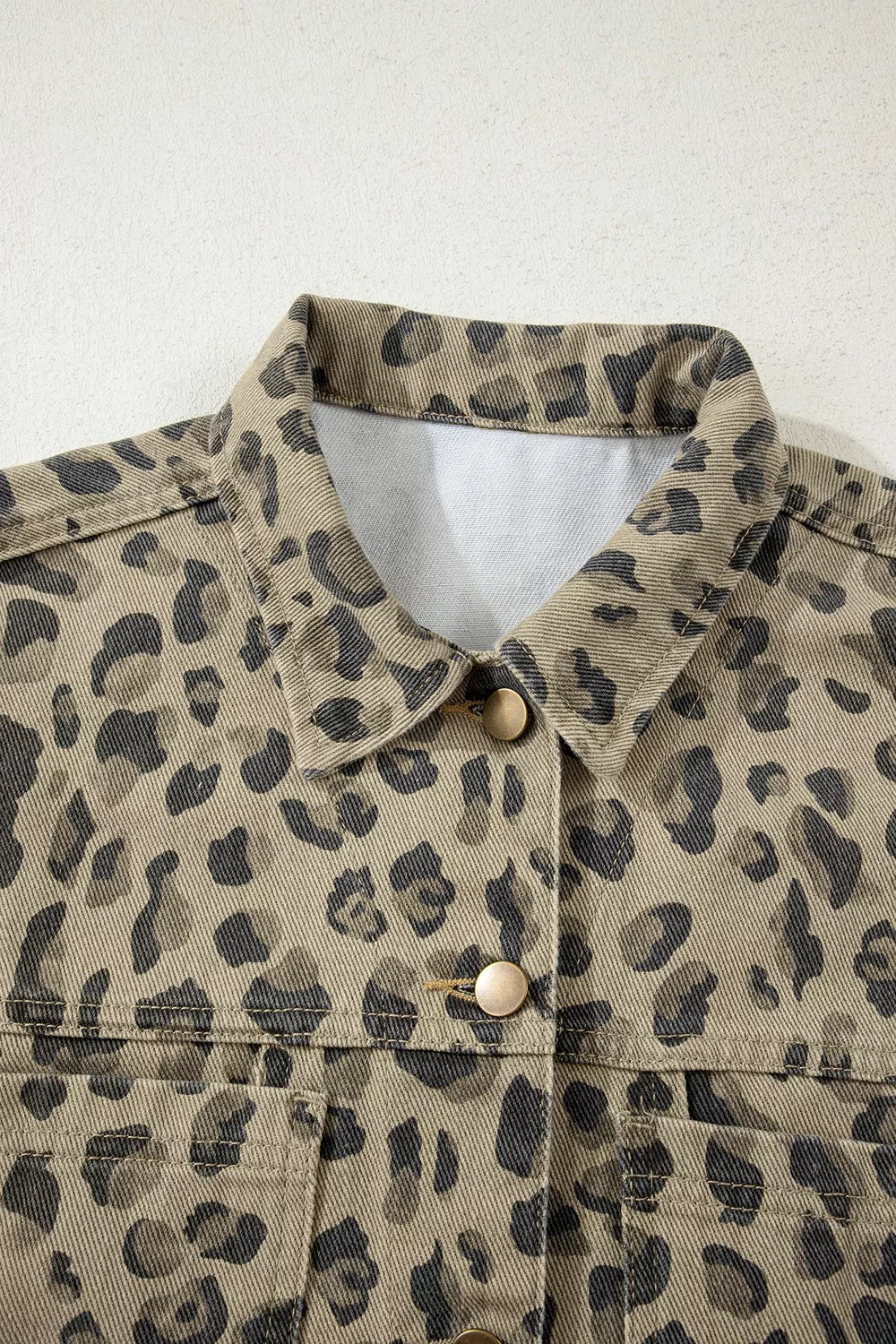 Leopard Print Button-Down Denim Jacket