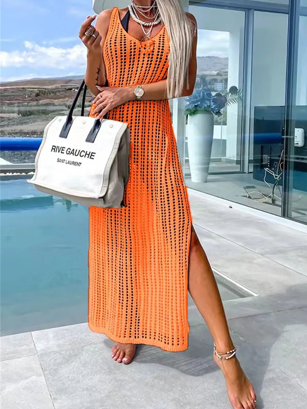 Openwork Cutout Wide Strap Dress
