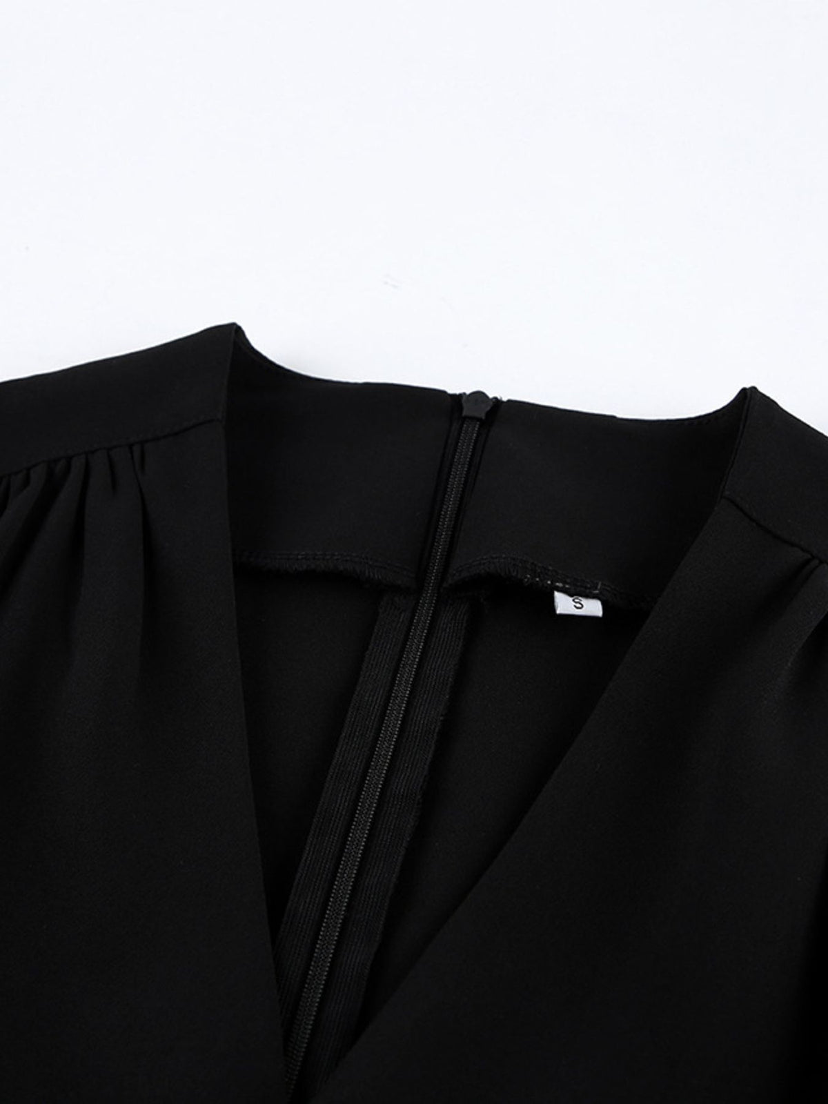 Ruched Surplice Long Sleeve Dress in Black